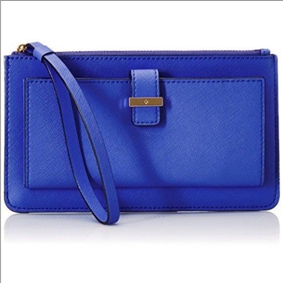 kate spade Handbags - Kate Spade Cedar Street Karolina Leather Wristlet Card Wallet Cobalt Blue Gold